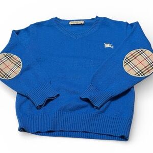 Burberry London Blue Sweater with Plaid Elbow Patches Sz 3 Toddler